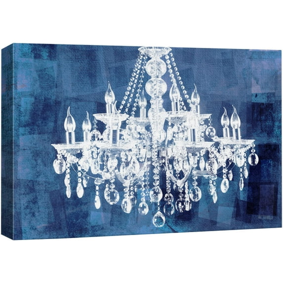 wall26 Canvas Print Wall Art White Chandelier Silhouette on Navy Background Decorative Lights Digital Art Modern Art Chic Relax/Calm Multicolor for Living Room, Bedroom, Office - 16"x24"