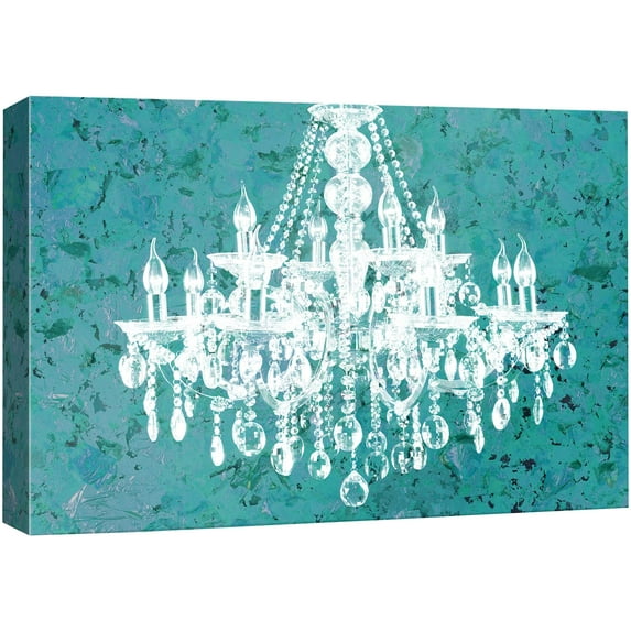 wall26 Canvas Print Wall Art White Chandelier Silhouette on Teal Background Decorative Lights Digital Art Modern Art Chic Relax/Calm Multicolor for Living Room, Bedroom, Office - 12"x18"