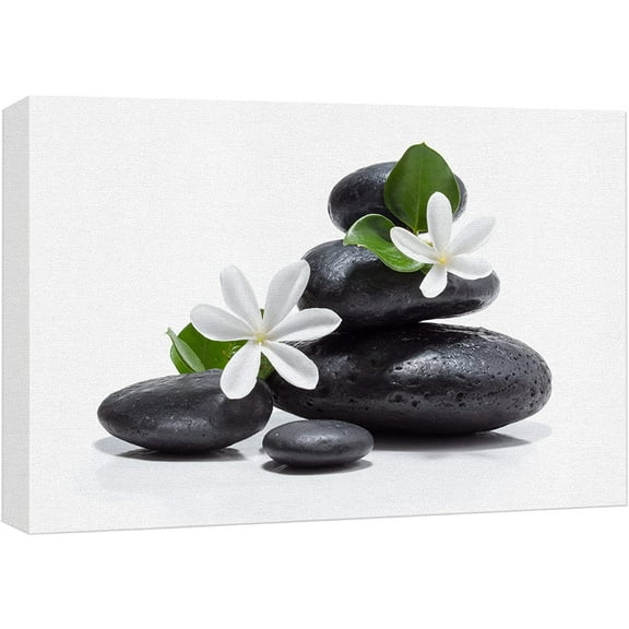 wall26 Canvas Print Wall Art White Daisy Flower Black Ocean Beach Zen Pebbles Nature Wilderness Photography Realism Rustic Landscape Colorful Multicolor for Living Room, Bedroom, Office - 12"x18