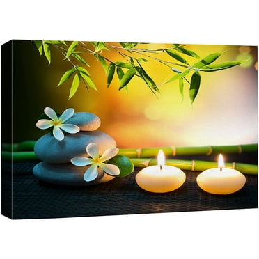 wall26 Canvas Print Wall Art White Daisy Relaxation Massage Stone Candles Nature Wilderness Photography Realism Rustic Landscape Colorful Multicolor for Living Room, Bedroom, Bathroom - 16&quot;x24&q
