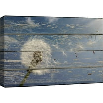 wall26 Canvas Print Wall Art White Dandelion & Faded Blue Sky on Wood Panels Floral Flower Photography Modern Art Rustic Scenic Relax/Calm Multicolor for Living Room, Bedroom, Office - 32"x4
