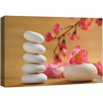 wall26 Canvas Print Wall Art White Massage Stone with Pink Cherry Blossoms Floral Botanical Photography Realism Tropical Zen Colorful Multicolor Ultra for Living Room, Bedroom, Office - 12"x18&q