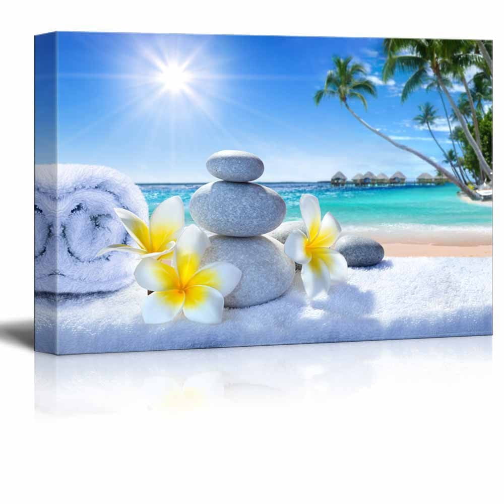 wall26 Canvas Print Wall Art White Massage Stones on Vibrant Beach Nature  Floral Photography Realism Tropical Landscape Colorful Multicolor for  Living Room, Bedroom, Office 24quot;x36quot;