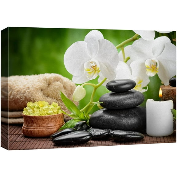 wall26 Canvas Print Wall Art White Orchid Flowers Meditation Zen Yoga Massage Pebble Nature Wilderness Photography Realism Landscape Colorful Multicolor for Living Room, Bedroom, Bathroom - 16"x