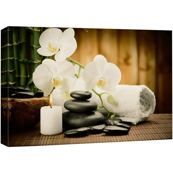 wall26 Canvas Print Wall Art White Orchid Zen Bamboo Candle Massage Stones Nature Wilderness Photography Realism Rustic Neon Landscape Colorful Multicolor for Living Room, Bedroom, Bathroom - 16&quot