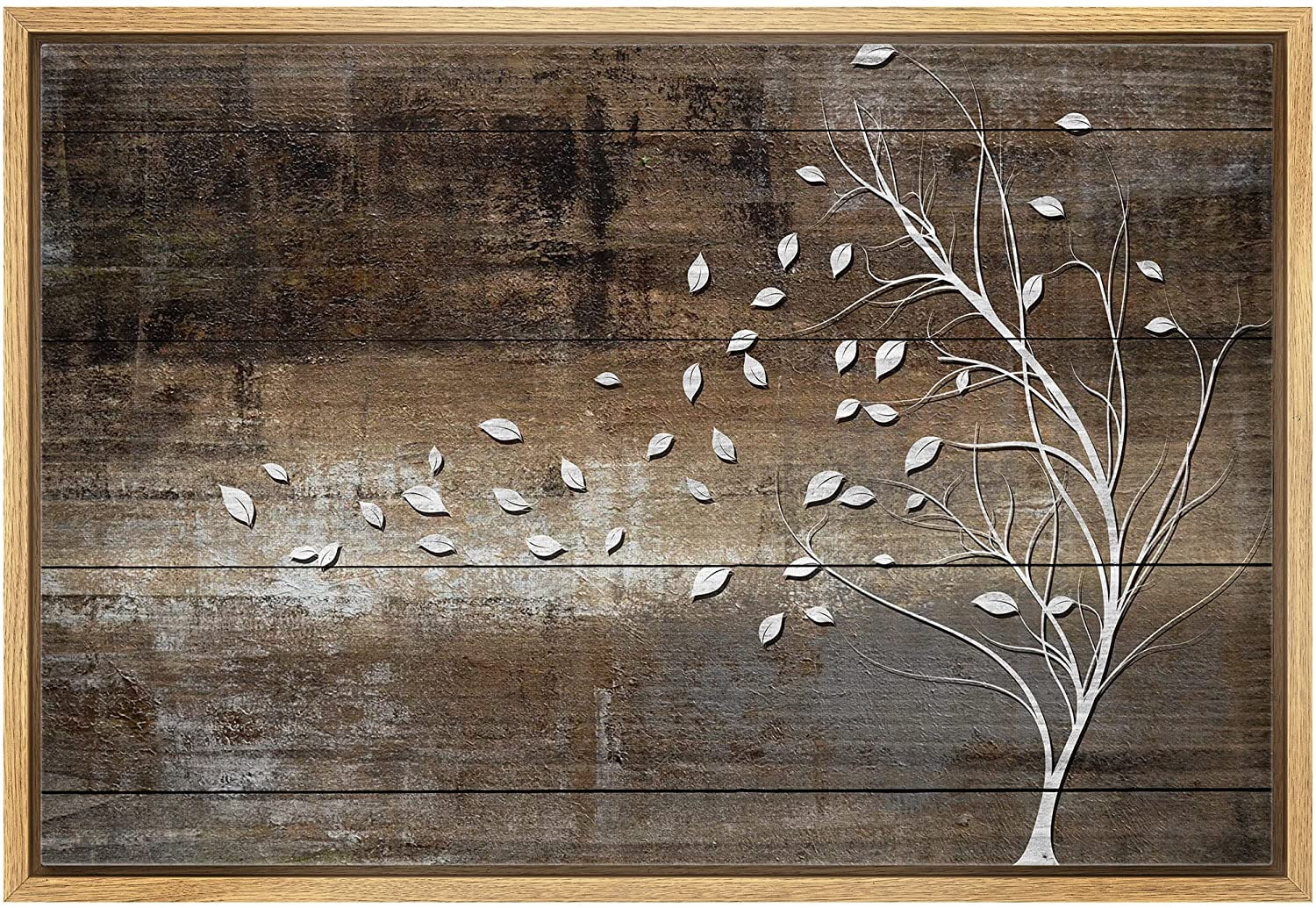 Natural Wood Framed Geometric Tree Canvas Print, 24" x 36"