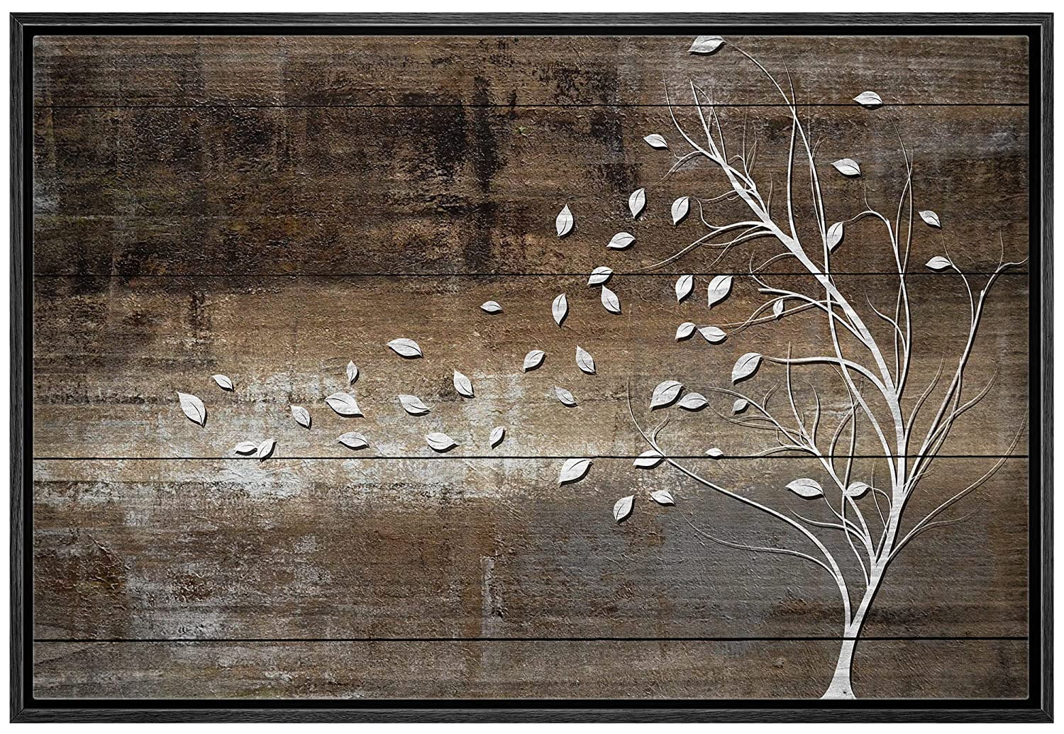 Modern Black Framed Geometric Tree Canvas Print, 24" x 36"