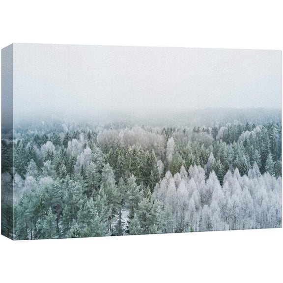 wall26 Canvas Print Wall Art White &amp; Green Foggy Pine Tree Forest Nature Wilderness Photography Modern Art Rustic Scenic Colorful Multicolor for Living Room, Bedroom, Office - 12"x18"