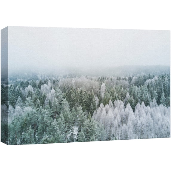 wall26 Canvas Print Wall Art White & Green Foggy Pine Tree Forest Nature Wilderness Photography Modern Art Rustic Scenic Colorful Multicolor for Living Room, Bedroom, Office - 32"x48"