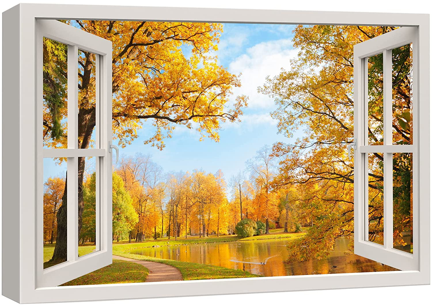 wall26 Canvas Print Wall Art Window View Autumn Fall Orange Forest Tree ...