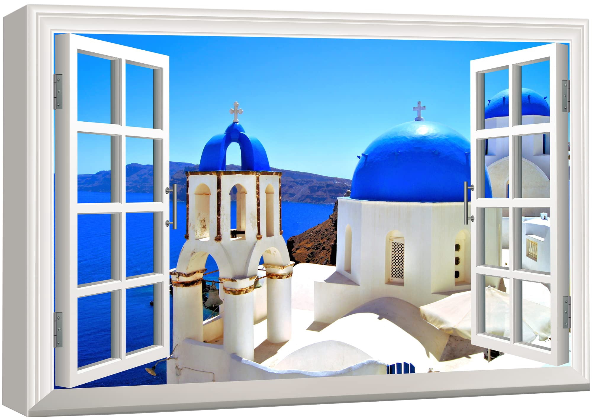 wall26 Canvas Print Wall Art Window View of Blue Buildings in Greece ...