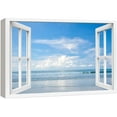 thumbnail image 1 of wall26 Canvas Print Wall Art Window View Blue Cloud Sky Ocean Beach Shore Wave Wilderness Nature Photography Realism Scenic Landscape Colorful Multicolor for Living Room, Bedroom, Office - 32"x4, 1 of 5