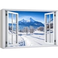 thumbnail image 1 of wall26 Canvas Print Wall Art Window View Blue Mountain Range Winter Forest Path Wilderness Nature Photography Realism Scenic Landscape Colorful Multicolor for Living Room, Bedroom, Office - 32"x, 1 of 5