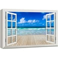 thumbnail image 1 of wall26 Canvas Print Wall Art Window View of Blue Sky Over Beach Pier Nature Wilderness Photography Realism Rustic Landscape Colorful Vibrant for Living Room, Bedroom, Office - 16"x24", 1 of 5