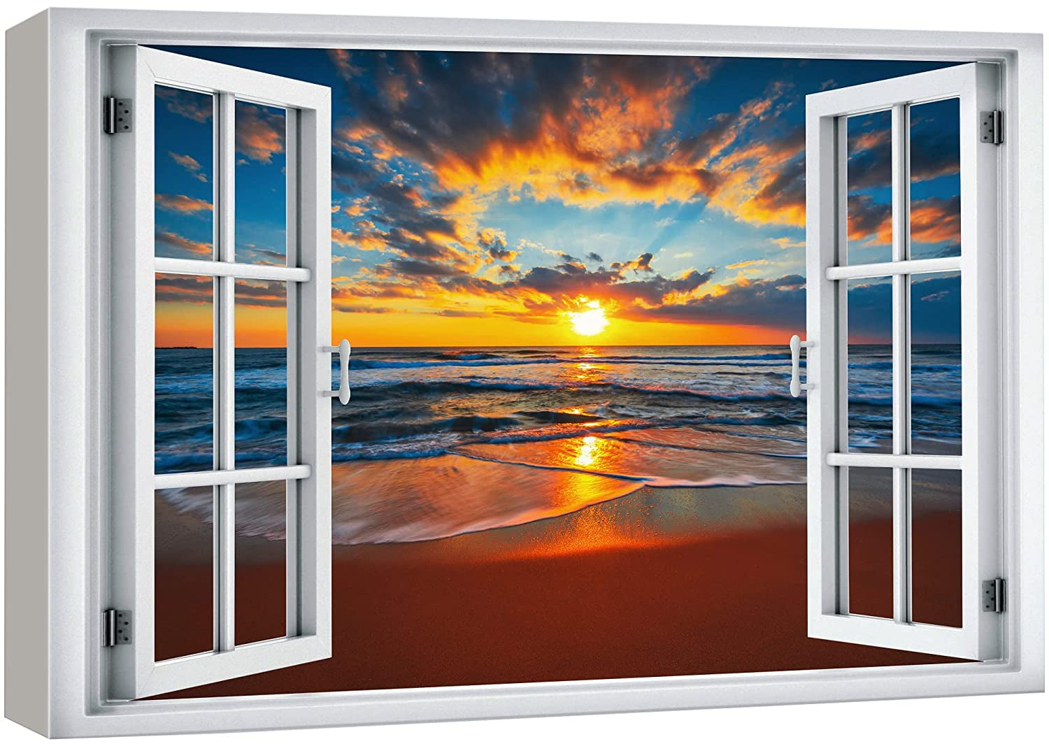 Sunset Beach Landscape Canvas Print with Wood Frame