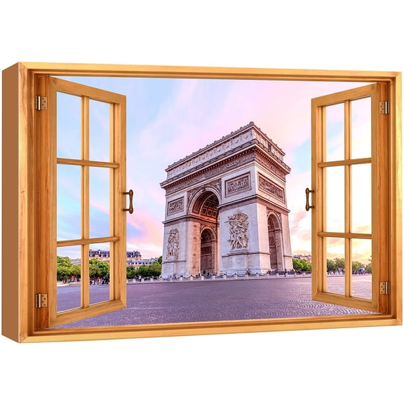 wall26 Canvas Print Wall Art Window View Champs Elysees Paris France Vacation Wilderness Nature Photography Realism Scenic Landscape Colorful Multicolor for Living Room, Bedroom, Office - 24x36