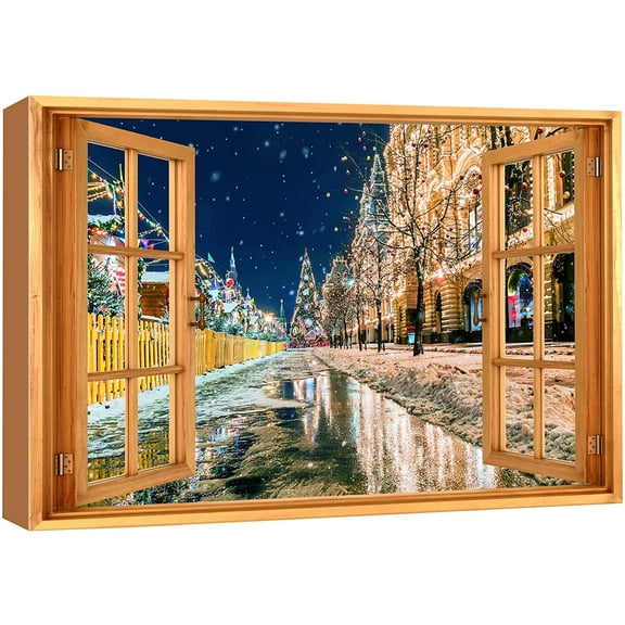 wall26 Canvas Print Wall Art Window View Christmas Noel Paris France Street Celebrations &amp; Holidays Nature Photography Realism Landscape Colorful Multicolor for Living Room, Bedroom, Office - 24&