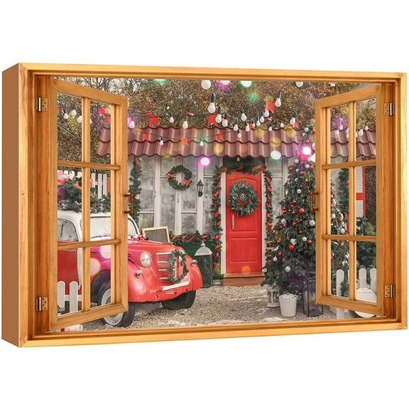 wall26 Canvas Print Wall Art Window View Christmas Tree Decoration House Celebrations & Holidays Nature Photography Realism Landscape Colorful Multicolor for Living Room, Bedroom, Office - 16&quo