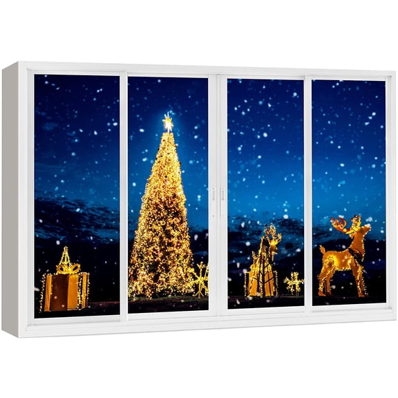 wall26 Canvas Print Wall Art Window View Christmas Tree Ornament Star Sky Celebrations & Holidays Nature Photography Realism Landscape Multicolor for Living Room, Bedroom, Office - 16"x24"