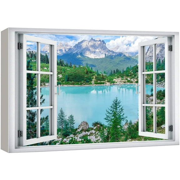 wall26 Canvas Print Wall Art Window View Colorado Forest Lake Mountain Range Wilderness Nature Photography Realism Scenic Landscape Colorful Multicolor for Living Room, Bedroom, Office - 24"x36&