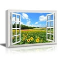 thumbnail image 1 of wall26 Canvas Print Wall Art Window View of Dutch Style Sunflower Field Nature Wilderness Photography Realism Rustic Scenic Colorful Relax/Calm Ultra for Living Room, Bedroom, Office - 24"x36&qu, 1 of 4