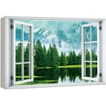 thumbnail image 1 of wall26 Canvas Print Wall Art Window View Green Forest Lake Snowy Mountains Wilderness Nature Photography Realism Scenic Landscape Colorful Multicolor for Living Room, Bedroom, Office - 32"x48&qu, 1 of 5