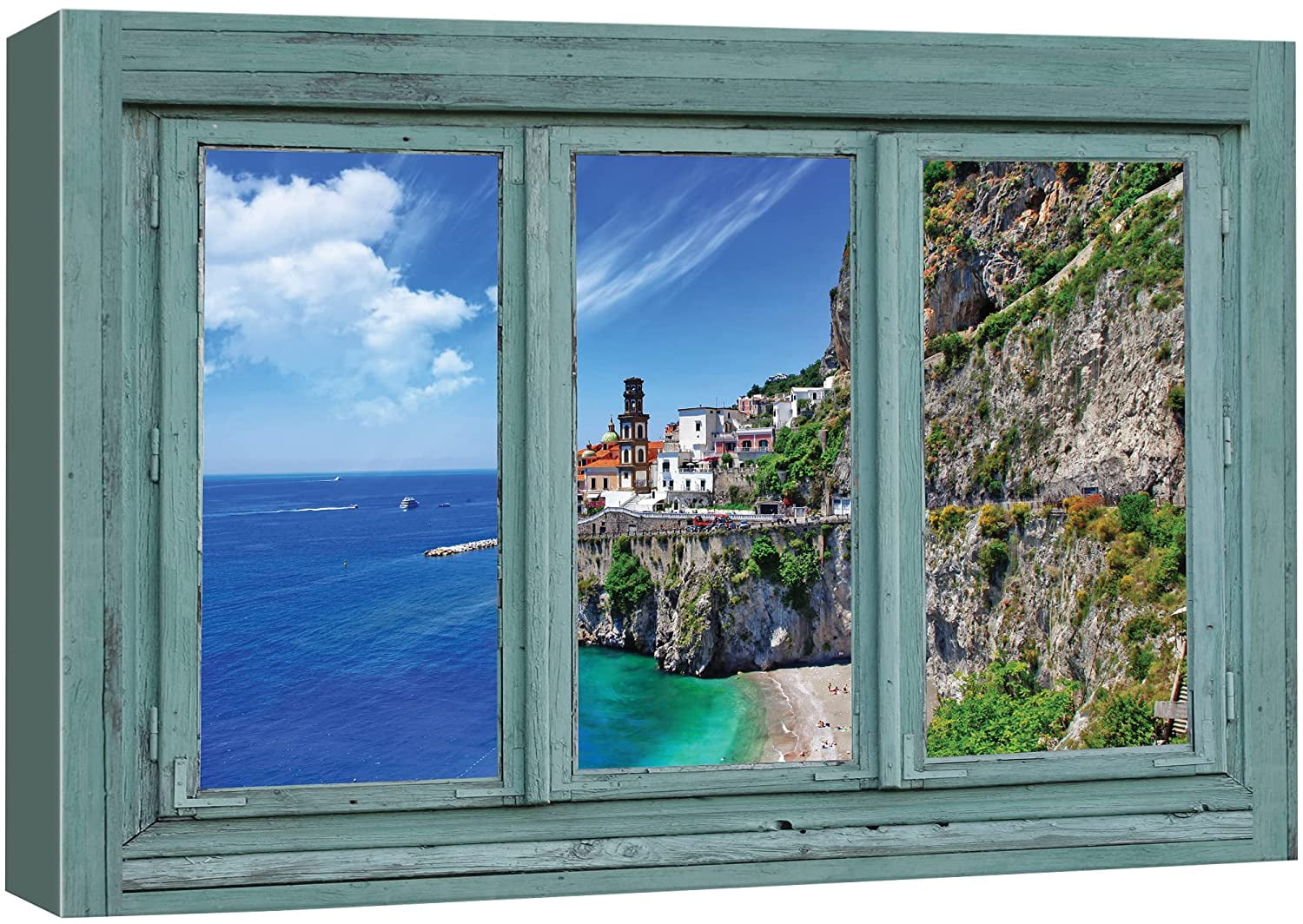 wall26 Canvas Print Wall Art Window View Italian Cliffside Houses on ...