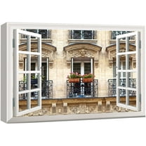 wall26 Canvas Print Wall Art Window View of Italian Style Architecture Nature Cities Photography Realism Rustic Scenic Colorful Relax/Calm Ultra for Living Room, Bedroom, Office - 12"x18"