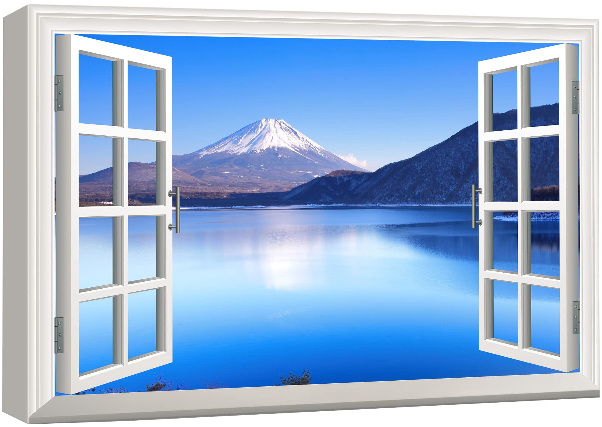 wall26 Canvas Print Wall Art Window View Landscape Blue Lake ...