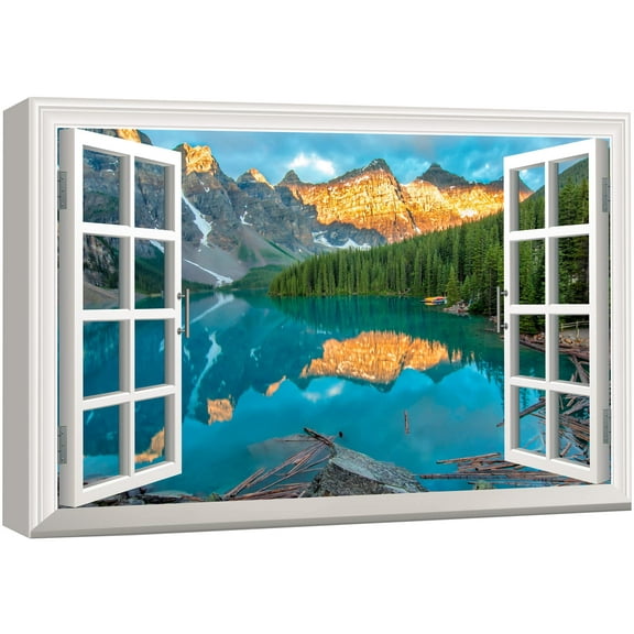 wall26 Canvas Print Wall Art Window View Landscape Mountain Forest Reflection Nature Wilderness Photography Modern Art Rustic Scenic Colorful Multicolor for Living Room, Bedroom, Office - 24"x36