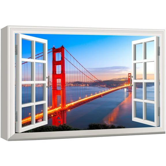 wall26 Canvas Print Wall Art Window View Landscape San Francisco Golden Gate Bridge Nature Wilderness Photography Modern Art Scenic Colorful Multicolor for Living Room, Bedroom, Office - 12"x18&