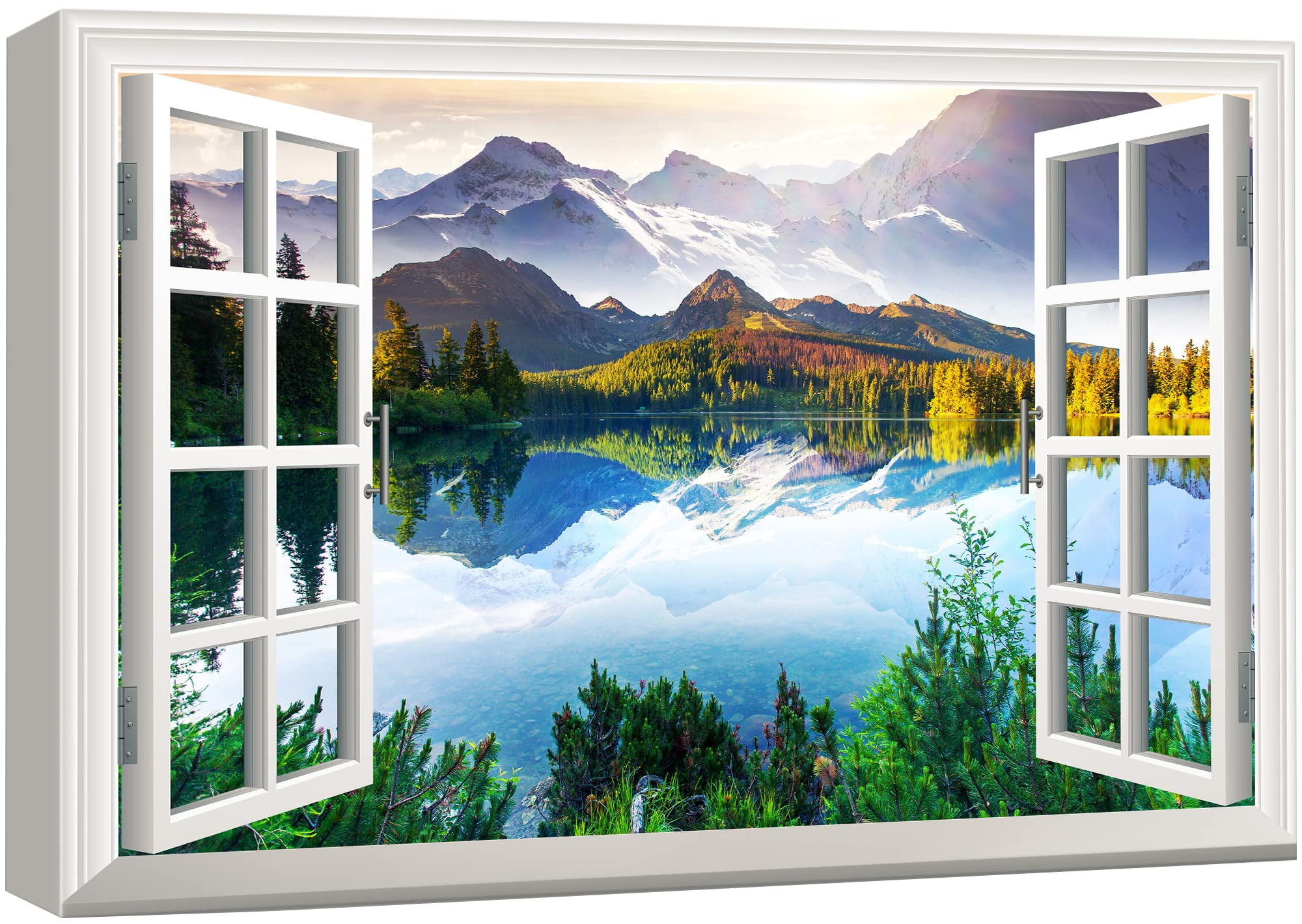 Serene Mountain Lake Landscape Canvas Print in Multicolor