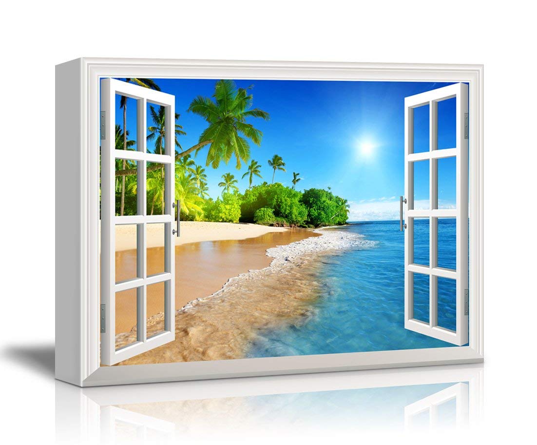 wall26 Canvas Print Wall Art Window View Landscape Tropical Island