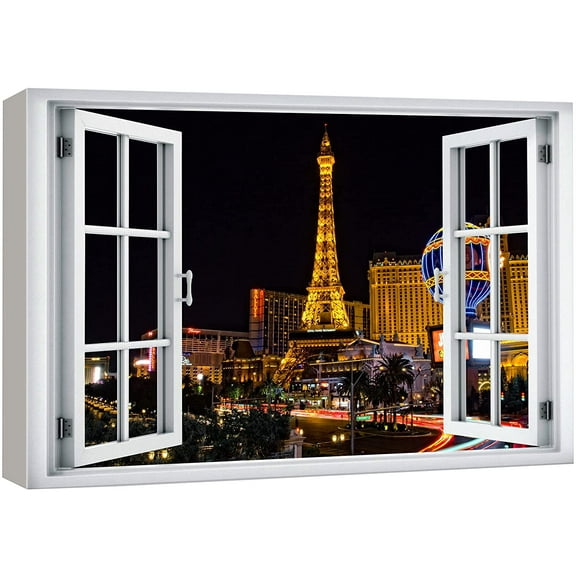 wall26 Canvas Print Wall Art Window View Las Vegas Strip Nevada Urban Cityscape Wilderness Nature Photography Realism Scenic Landscape Colorful Multicolor for Living Room, Bedroom, Office - 12&quot;x