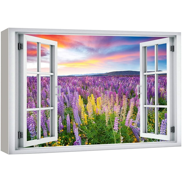 wall26 Canvas Print Wall Art Window View Lavender Flower Floral