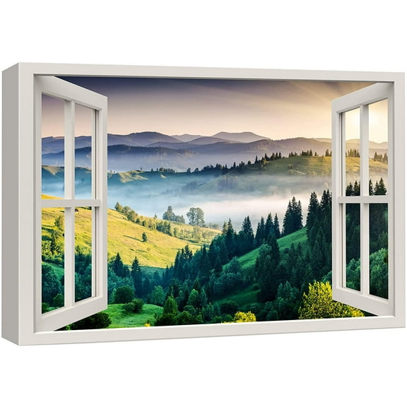 wall26 Canvas Print Wall Art Window View Misty Italian Mountain Range Valley Wilderness Nature Photography Realism Scenic Landscape Colorful Multicolor for Living Room, Bedroom, Office - 12&quot;x18&