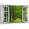 thumbnail image 1 of wall26 Canvas Print Wall Art Window View Neon Green Springtime Forest Path Trail Wilderness Nature Photography Realism Scenic Landscape Colorful Multicolor for Living Room, Bedroom, Office - 12", 1 of 5