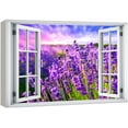 thumbnail image 1 of wall26 Canvas Print Wall Art Window View Neon Purple Sunset Sky Lavender Flowers Wilderness Nature Photography Realism Scenic Landscape Colorful Multicolor for Living Room, Bedroom, Office - 12x18, 1 of 5