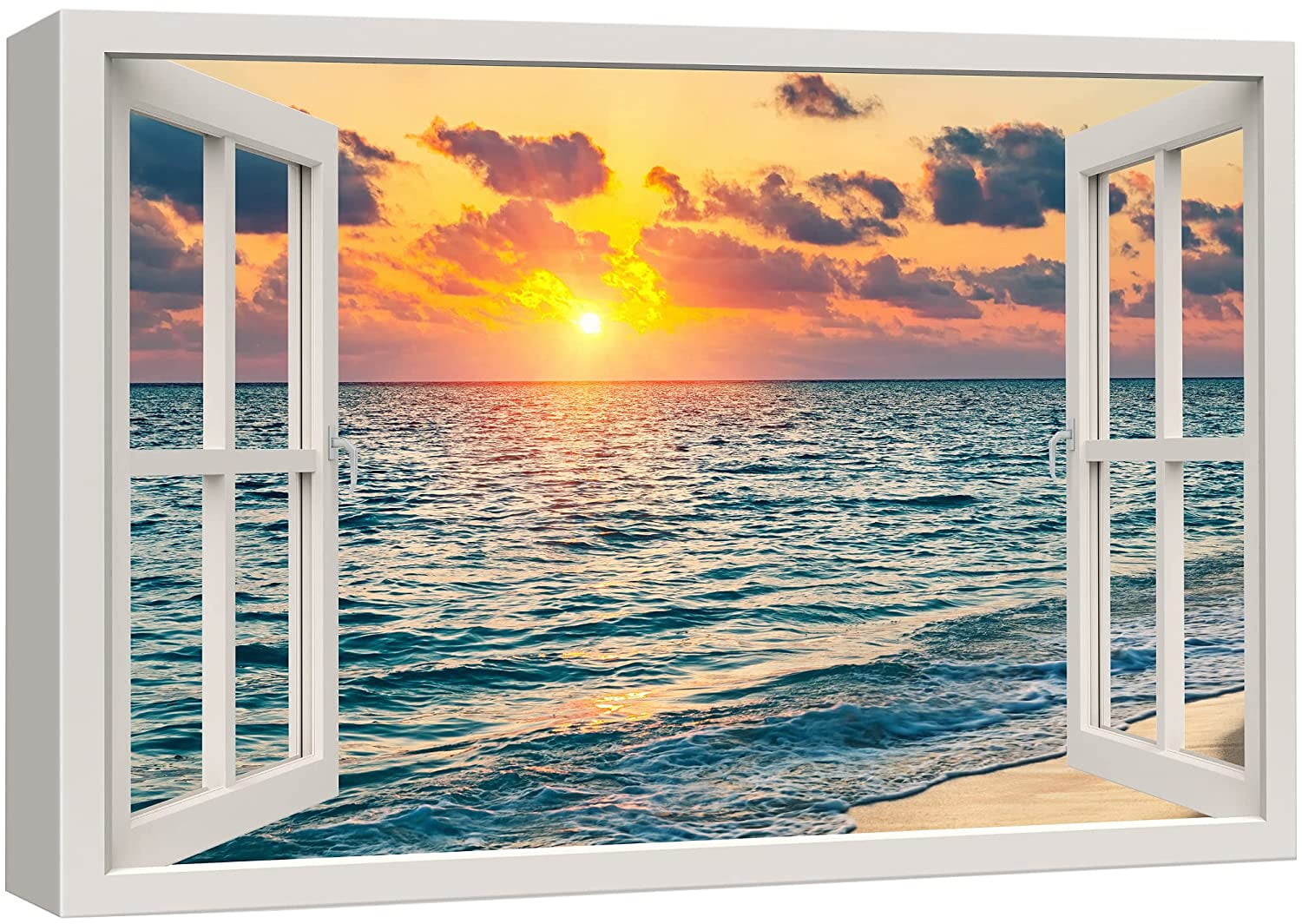 wall26 Canvas Print Wall Art Window View Neon Sunset Sky Tropical