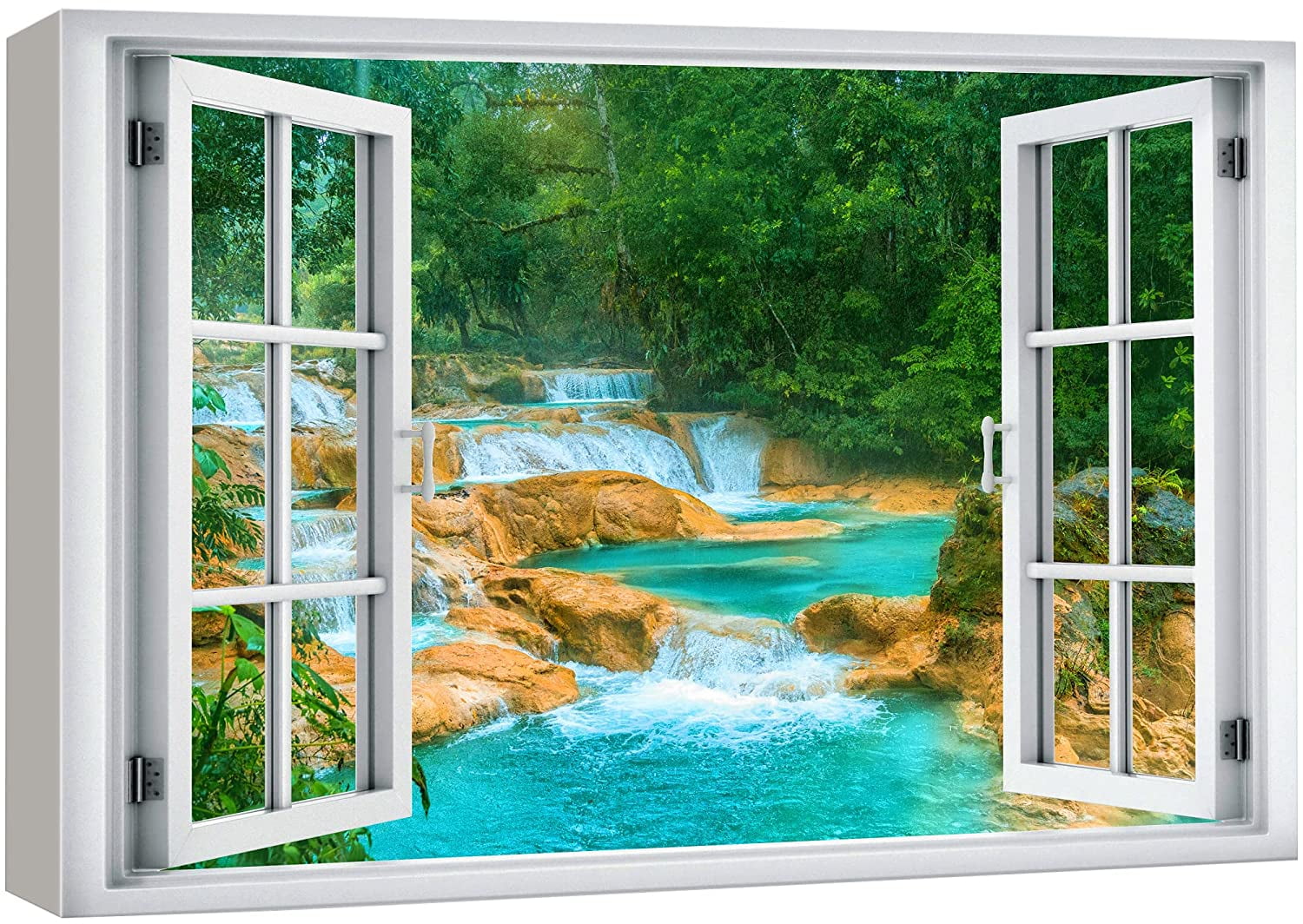 wall26 Canvas Print Wall Art Window View Neon Teal River Rapid Forest Lake  Stream Wilderness Nature Photography Realism Scenic Landscape Colorful  Multicolor for Living Room, Bedroom, Office 12quot