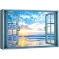 thumbnail image 1 of wall26 Canvas Print Wall Art Window View Pastel Sunset Blue Ocean Beach Horizon Wilderness Nature Photography Realism Scenic Landscape Colorful Multicolor for Living Room, Bedroom, Office - 32&quot;x, 1 of 5