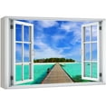 thumbnail image 1 of wall26 Canvas Print Wall Art Window View Pier to Tropical Island Vacation Getaway Wilderness Nature Photography Realism Scenic Landscape Colorful Multicolor for Living Room, Bedroom, Office - 32&quot, 1 of 5