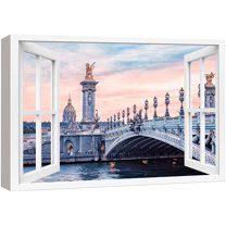 wall26 Canvas Print Wall Art Window View Pont Alexandre Seine River Paris France Wilderness Nature Photography Realism Scenic Landscape Colorful Multicolor for Living Room, Bedroom, Office - 12x18