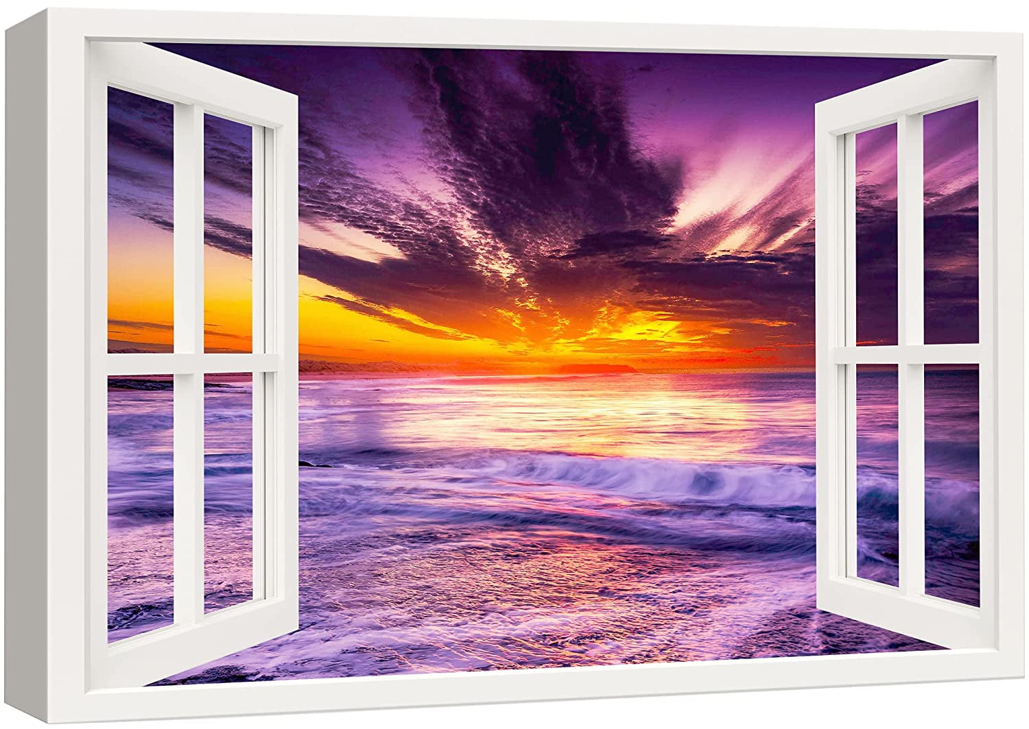 wall26 Canvas Print Wall Art Window View Purple Neon Tropical Ocean ...