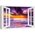 thumbnail image 1 of wall26 Canvas Print Wall Art Window View Purple Neon Tropical Ocean Beach Sunset Wilderness Nature Photography Realism Scenic Landscape Colorful Multicolor for Living Room, Bedroom, Office - 24", 1 of 5