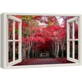 thumbnail image 1 of wall26 Canvas Print Wall Art Window View Red Autumn Season Tree Forest Tree Path Wilderness Nature Photography Realism Scenic Landscape Colorful Multicolor for Living Room, Bedroom, Office - 12", 1 of 5