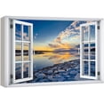 thumbnail image 1 of wall26 Canvas Print Wall Art Window View Rustic Vibrant Sunset Lake Reflection Wilderness Nature Photography Realism Scenic Landscape Colorful Multicolor for Living Room, Bedroom, Office - 24"x3, 1 of 5