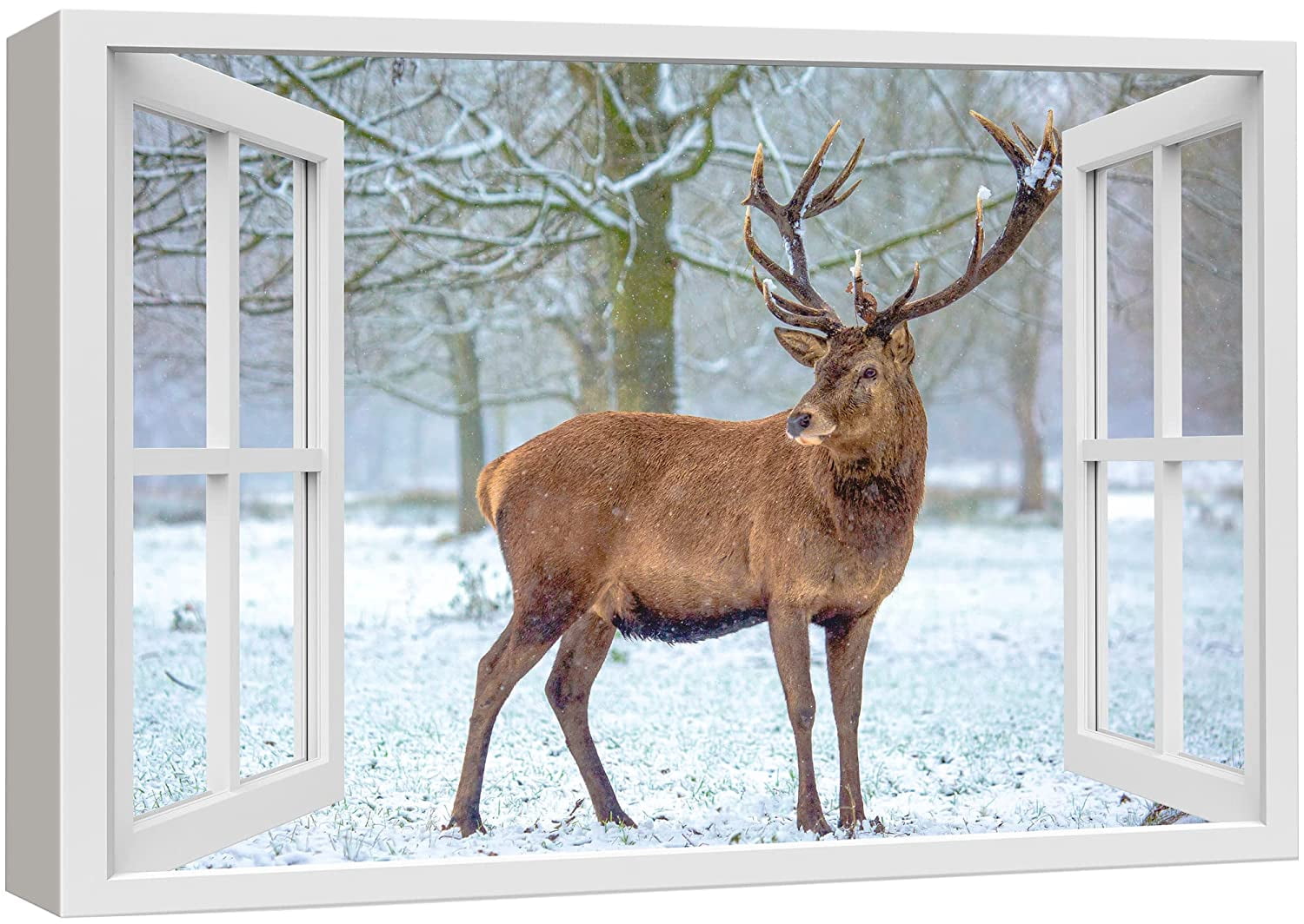 wall26 Canvas Print Wall Art Window View Rustic Winter Snow Forest ...