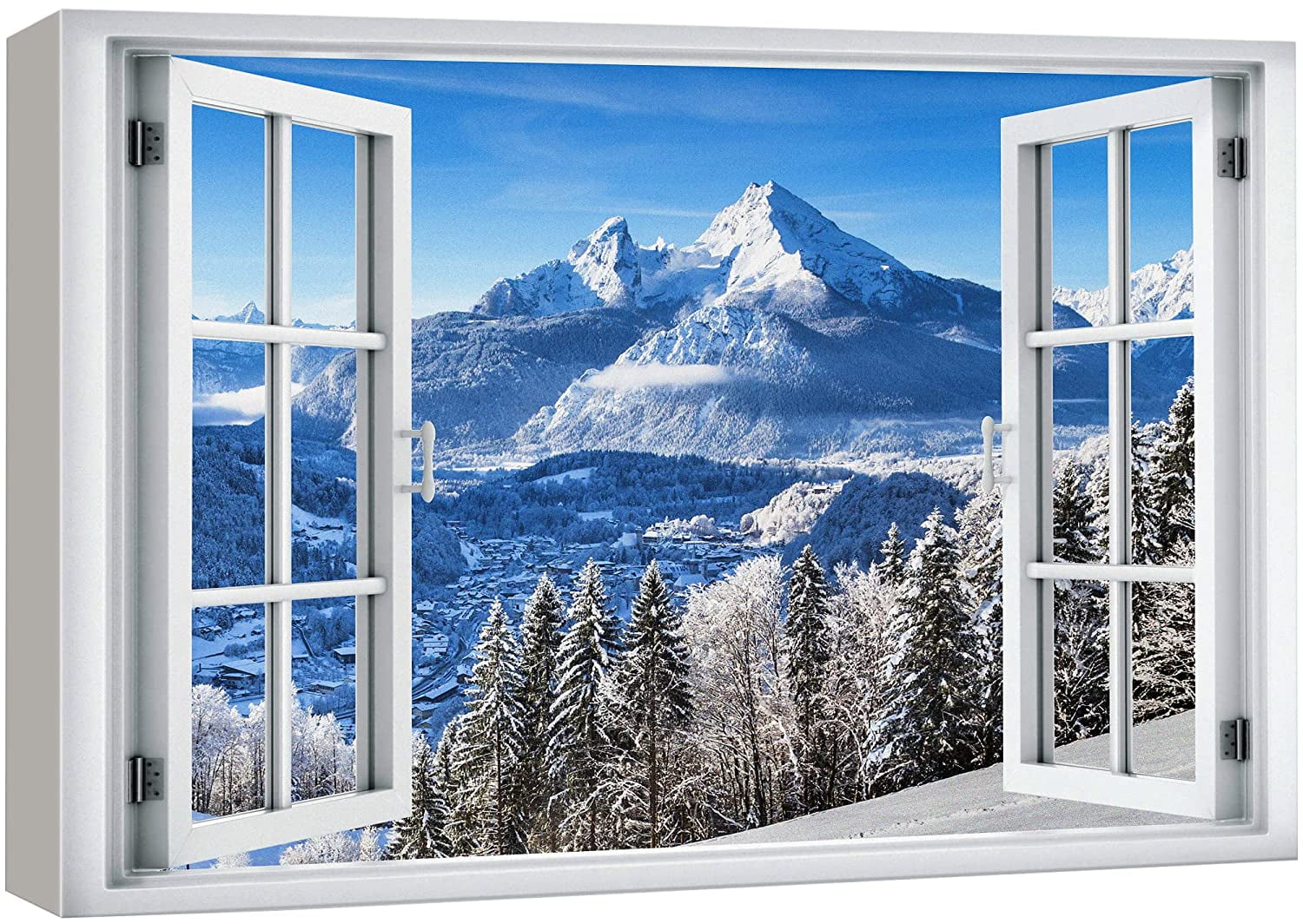 送料無料 いつまで wall26 Canvas Print Wall Art Window View Snowy Mountain 絵画