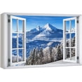 thumbnail image 1 of wall26 Canvas Print Wall Art Window View Snowy Mountain Range Pine Tree Forest Wilderness Nature Photography Realism Scenic Landscape Colorful Multicolor for Living Room, Bedroom, Office - 16"x2, 1 of 5